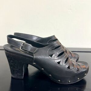 Dansko Rowena Black Leather Heel Slingback Sandals Sz 39